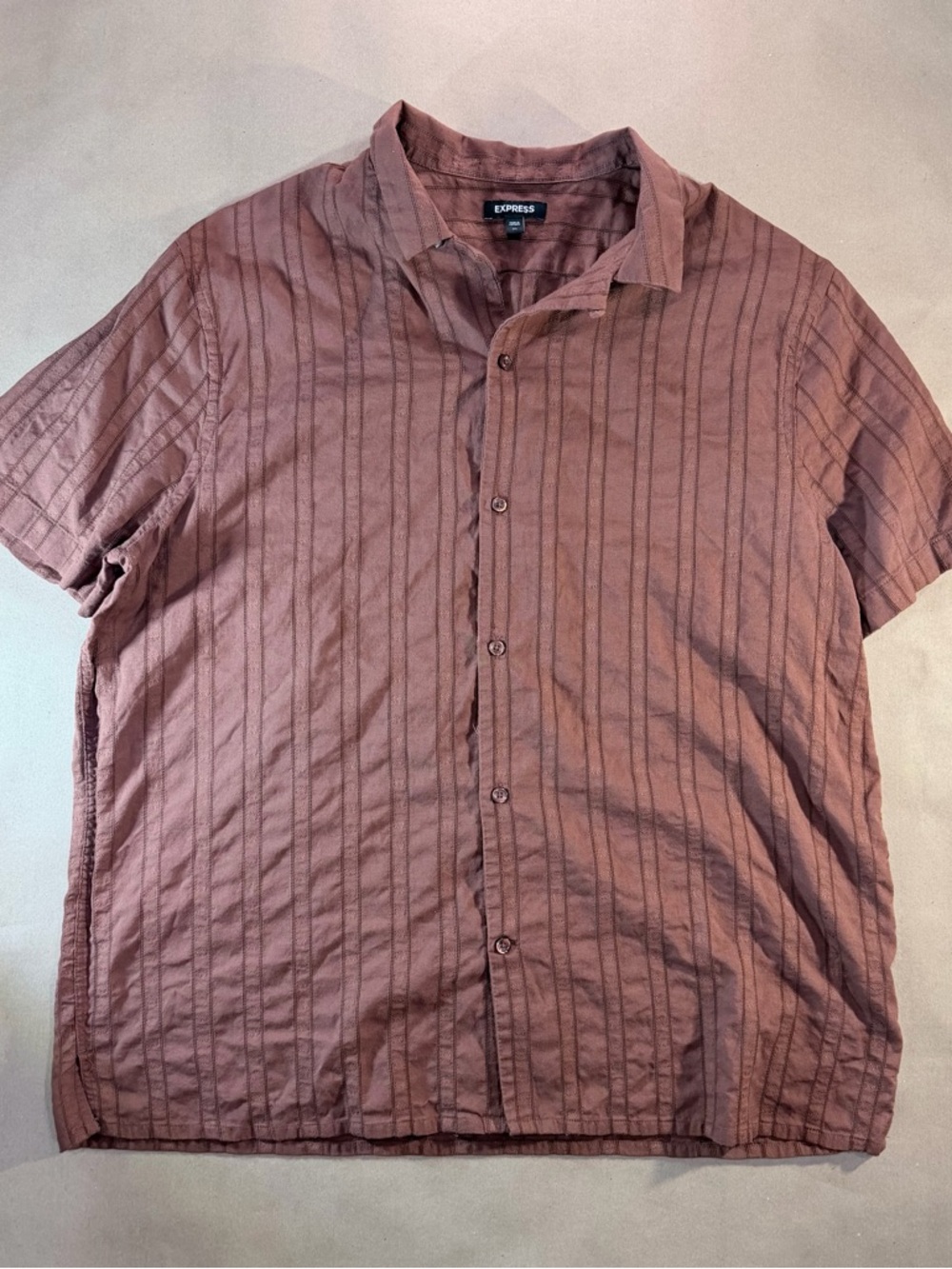 Express Textured Short‑Sleeve Button‑Up Shirt – Men’s XL Rust -  100% Cotton
